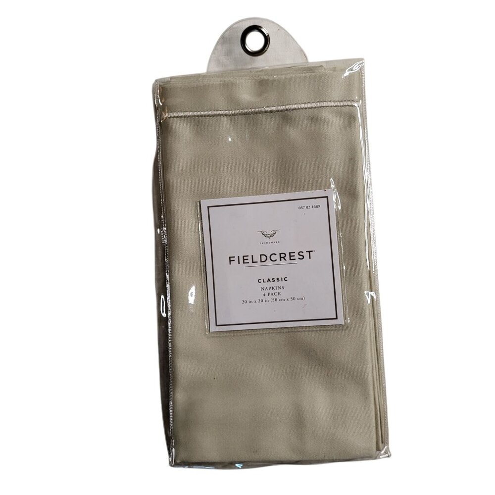 Set of 4 Fieldcrest Fabric Napkins Beige Tan Sateen Finish 100% Cotton 20x20"